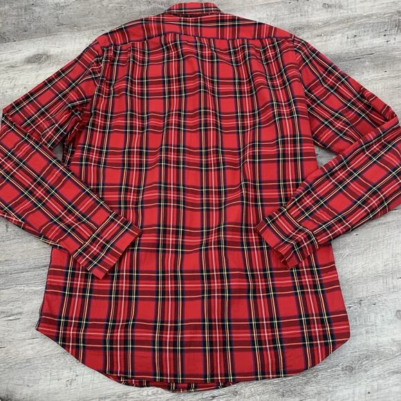 J Crew Flex Casual Shirt Men MT Medium Tall Holiday Red Tartan Long Sleeve Woven - Picture 5 of 8